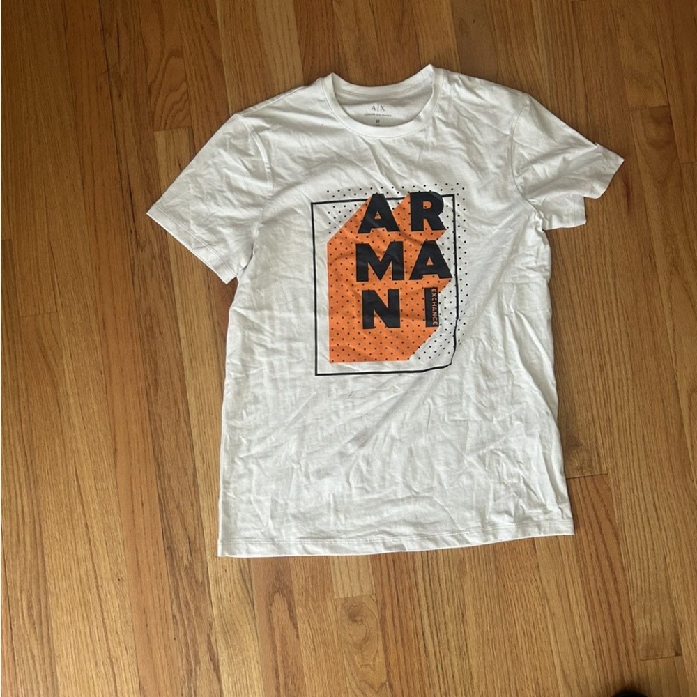 Armani White and Orange Short Sleeve Tee